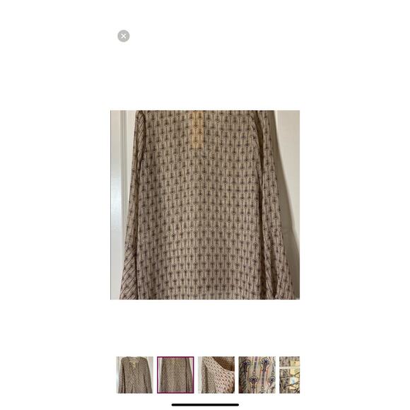 NWT Boutique Emory Park L/S Peasant Blouse Lace Up Neckline Taupe Navy Pattern L - Picture 6 of 11